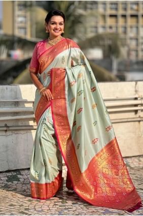 Silk Saree with Weaving in Sea green SR28396