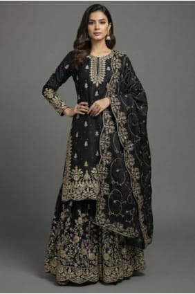 Black Sequins Silk Sharara Suit SS1317