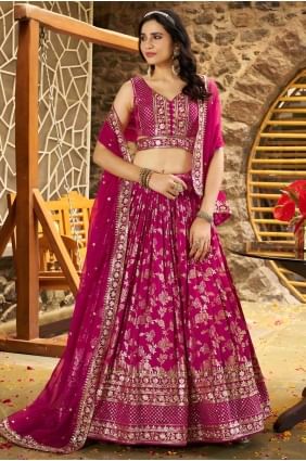 Silk Lehenga Choli with Weaving in Rani pink LC8532