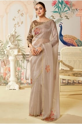 Saree in Sky blue Satin with Stone moti work SR29119