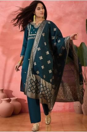 Silk Straight Pant Suit with Embroidered SK155469