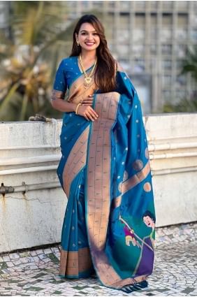 Silk Weaving Blue Saree with Blouse SR28044