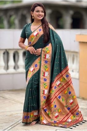 Weaving Silk Saree in Green SR29134
