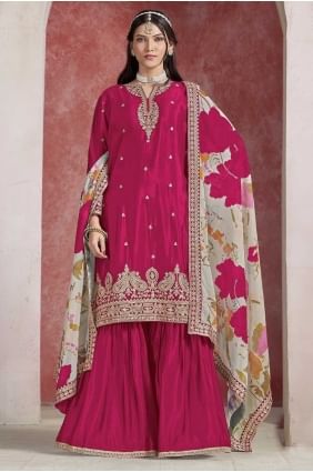 Silk Sharara Suit with Weaving in Pink SS1275