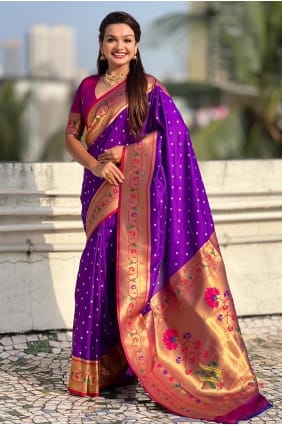 Silk Purple Saree in Weaving SR29474
