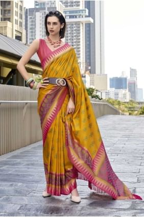 Silk Yellow Saree in Weaving SR28444
