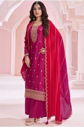 Silk Pinkish red Eid Palazzo Suit with Dupatta PZ4098