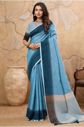 Embroidered Silk Saree in Sky blue SR29234