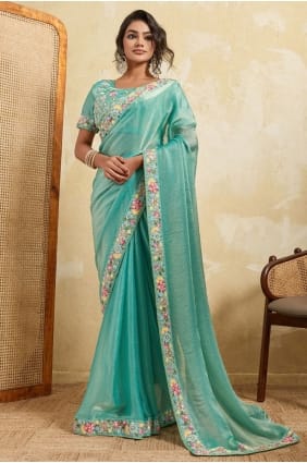 Sky blue Chiffon Saree with Lace SR29593