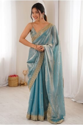 Sky blue Saree in Satin with Sequins SR30166