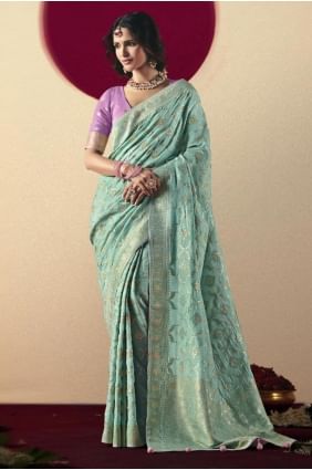 Bemberg Sky blue Saree in Weaving SR28862