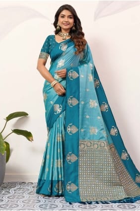 Weaving Silk Sky blue Saree with Blouse SR29662