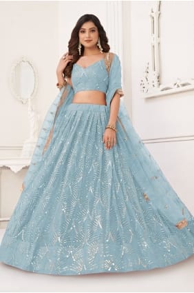 Sky blue Thread Lehenga Choli in Net LC8916