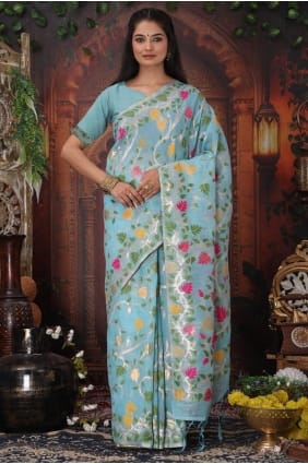Sky blue Saree in Linen with Weaving SR28987