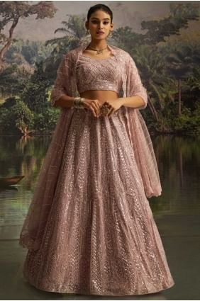 Mauve Embroidered Soft Net Lehenga Choli Set LC8694