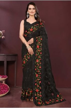 Black Weaving Soft net Saree SR28853