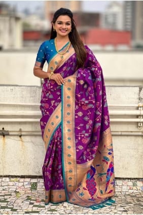 Soft net Saree Purple with Weaving SR28284