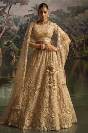 Cream Soft Net Lehenga Choli with Elegant Embroidery LC8691