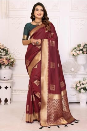 Soft net Weaving Brown Saree with Blouse SR28261