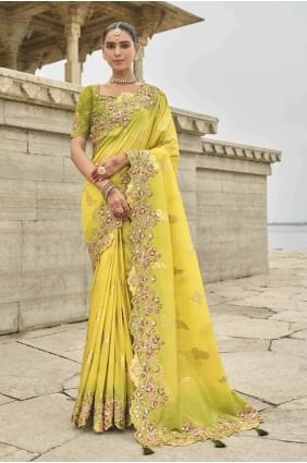 Stone Silk Saree in Lemon SR28010