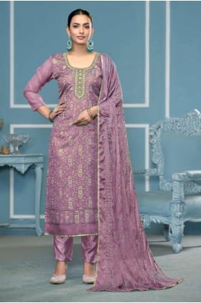 Straight Pant Suit in Lavender Viscose with SK155377