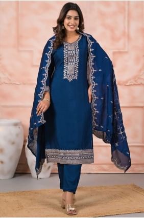 Teal blue Salwar Suit with Embroidered Silk SK155673
