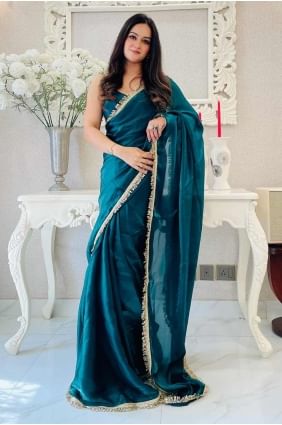 Teal blue Saree with Lace Satin SR28373