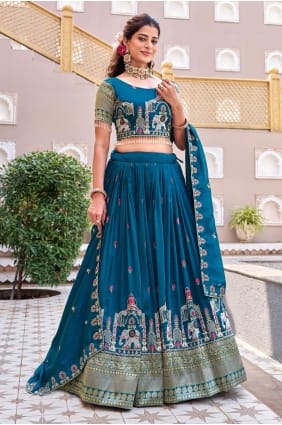 Silk Lehenga Choli with Lace in Teal LC8979