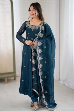 Silk Teal Anarkali Suit in Sequins AS4241