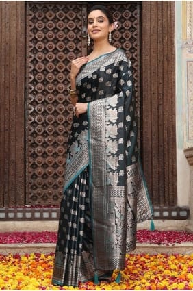 Teal Saree in Silk with Embroidered SR29223