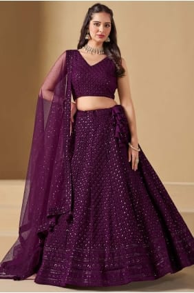 Georgette Lehenga Choli in Wine with Thread LC8905