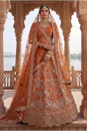 Orange Thread Lehenga Choli in Silk LC9010