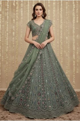 Pista Net Thread Lehenga Choli with Dupatta LC8909