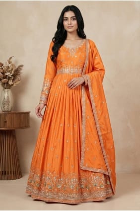 Orange Thread Salwar Kameez in Silk AS4258