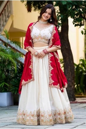 Silk Lehenga Choli in Off white with Thread LC8834