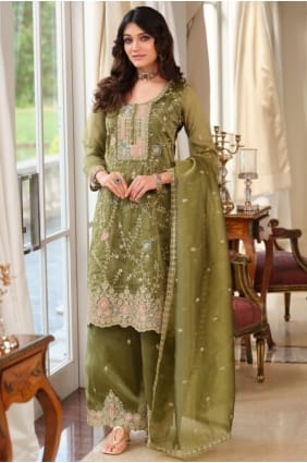 Mehendi green Thread Salwar Kameez in Silk SK159068