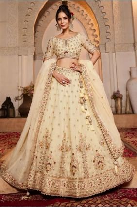 Tissue Embroidered Cream Party Lehenga Choli with Dupatta LC8349