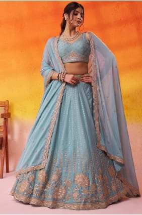 Sea green Embroidered Tissue Lehenga Choli LC8847