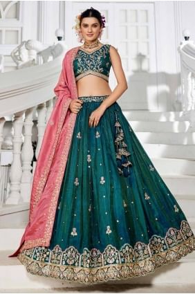 Tissue Embroidered Teal green Lehenga Choli with Dupatta LC8494