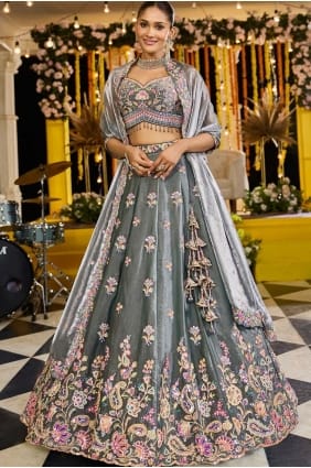Embroidered Lehenga Choli in Silver Tissue LC8732