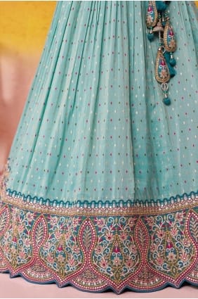 Turquoise blue Embroidered Lehenga Choli in Tissue LC8849
