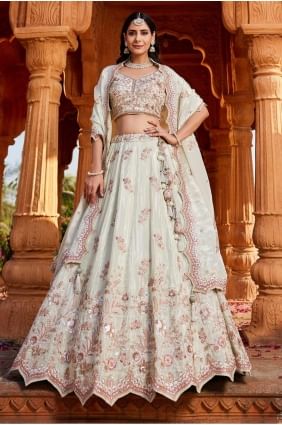 Tissue Party Lehenga Choli in Pista with Embroidered LC8355