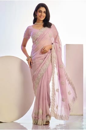 Tissue Saree in Pink with Embroidered SR29759