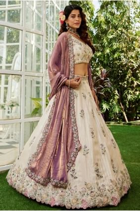 Tissue Wedding Lehenga Choli in Cream with Embroidered LC8373