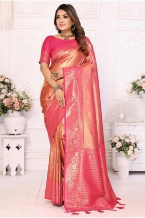 Tussar silk Pink South Indian Saree in Weaving SR28215