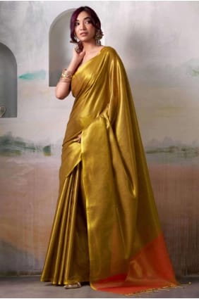 Mustard Embroidered Tussar silk Saree SR29025