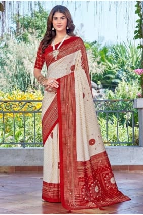 Tussar silk White Saree in Printed SR29480