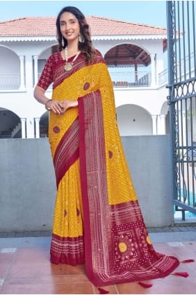 Printed Tussar silk Saree in Yellow SR29483