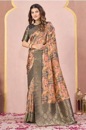 Grey Tussar silk Saree with Digital print SR29094