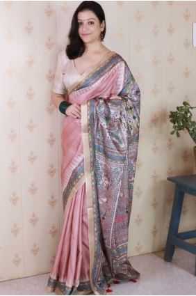 Designer Pink Zari weaving Tussar silk Saree SR28713